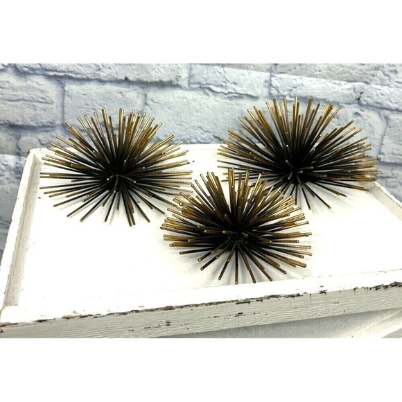 Metal Gold  Atomic Era Starburst Sea Urchin Wall Hanging Decor MCM Set Of 3 - Picture 9 of 10